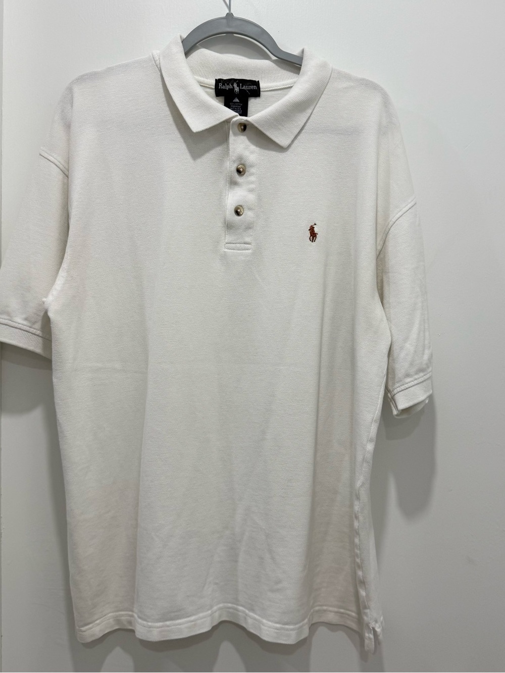 Vintage 90s Ralph Lauren Polo Shirt White Size L - Knit in USA - Minor Flaw